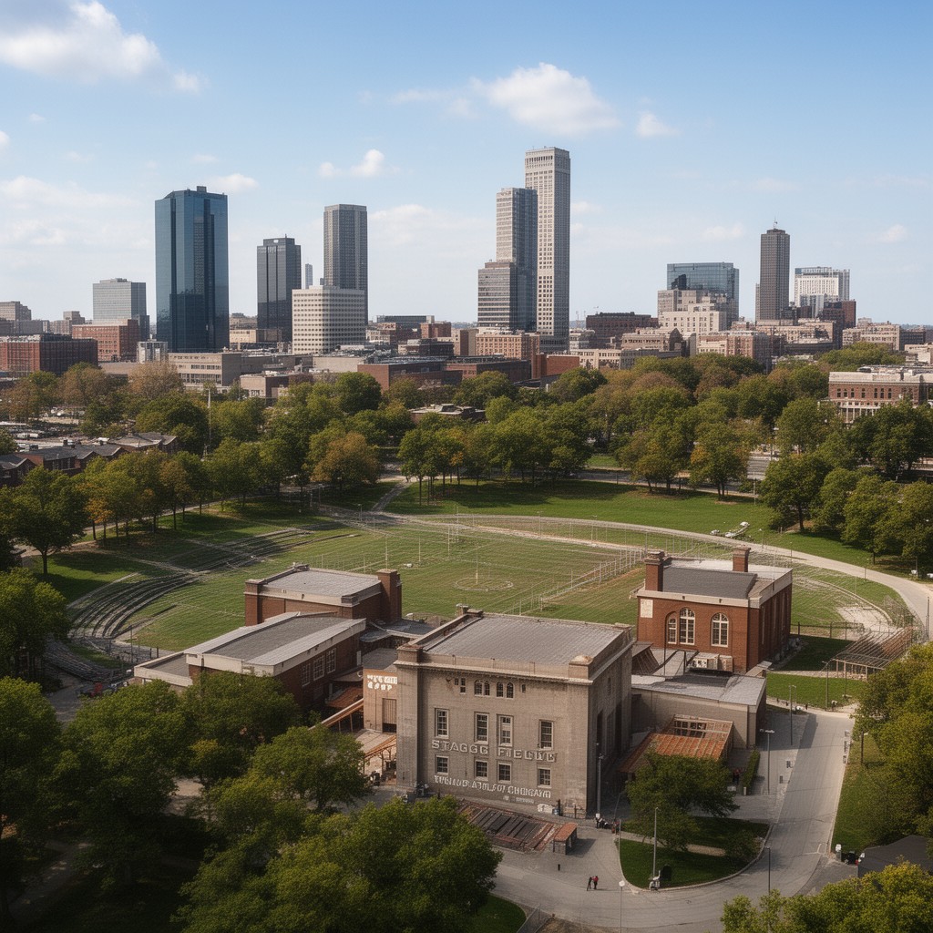 AI-generated illustration of Stagg Field, University of Chicago