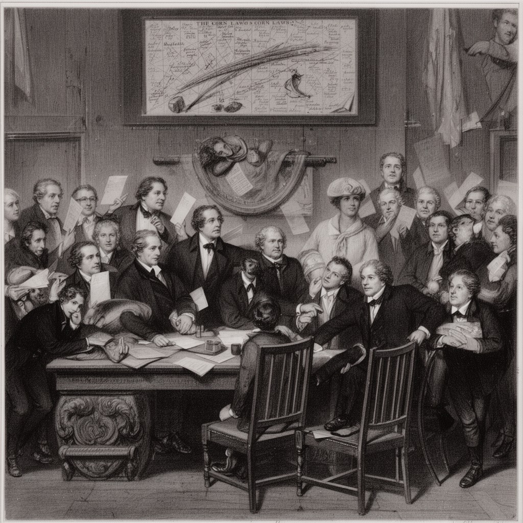 AI-generated illustration of Corn Laws debate