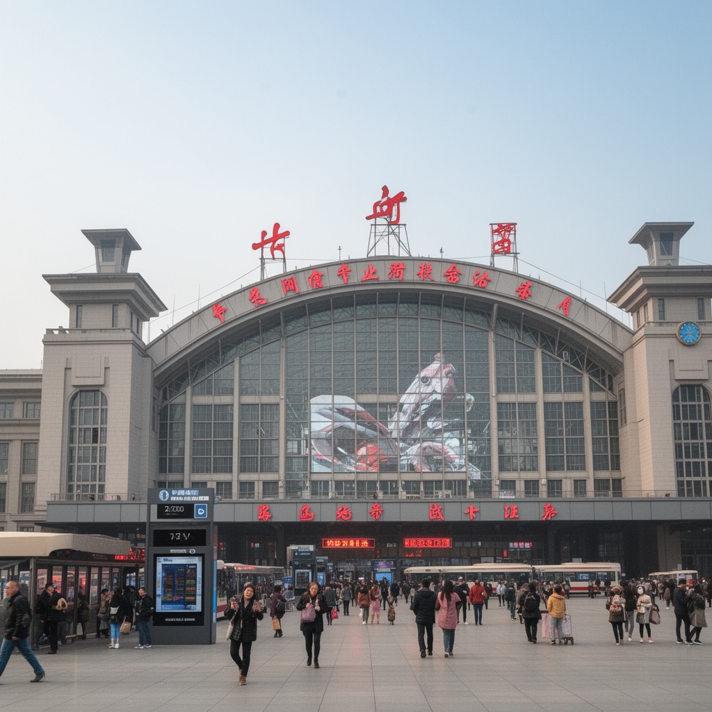 AI-generated illustration of Shanghai Railway Station