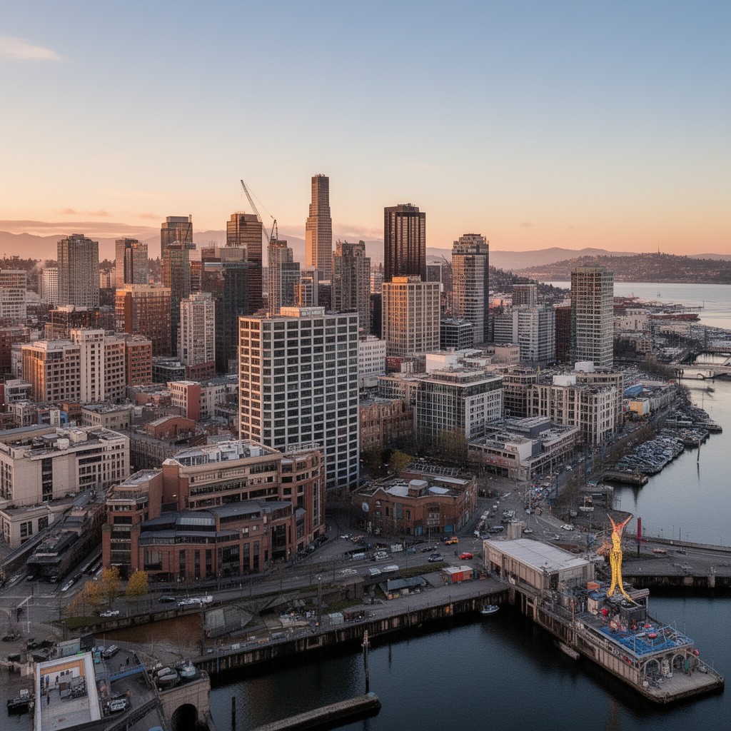 AI-generated illustration of downtown Seattle
