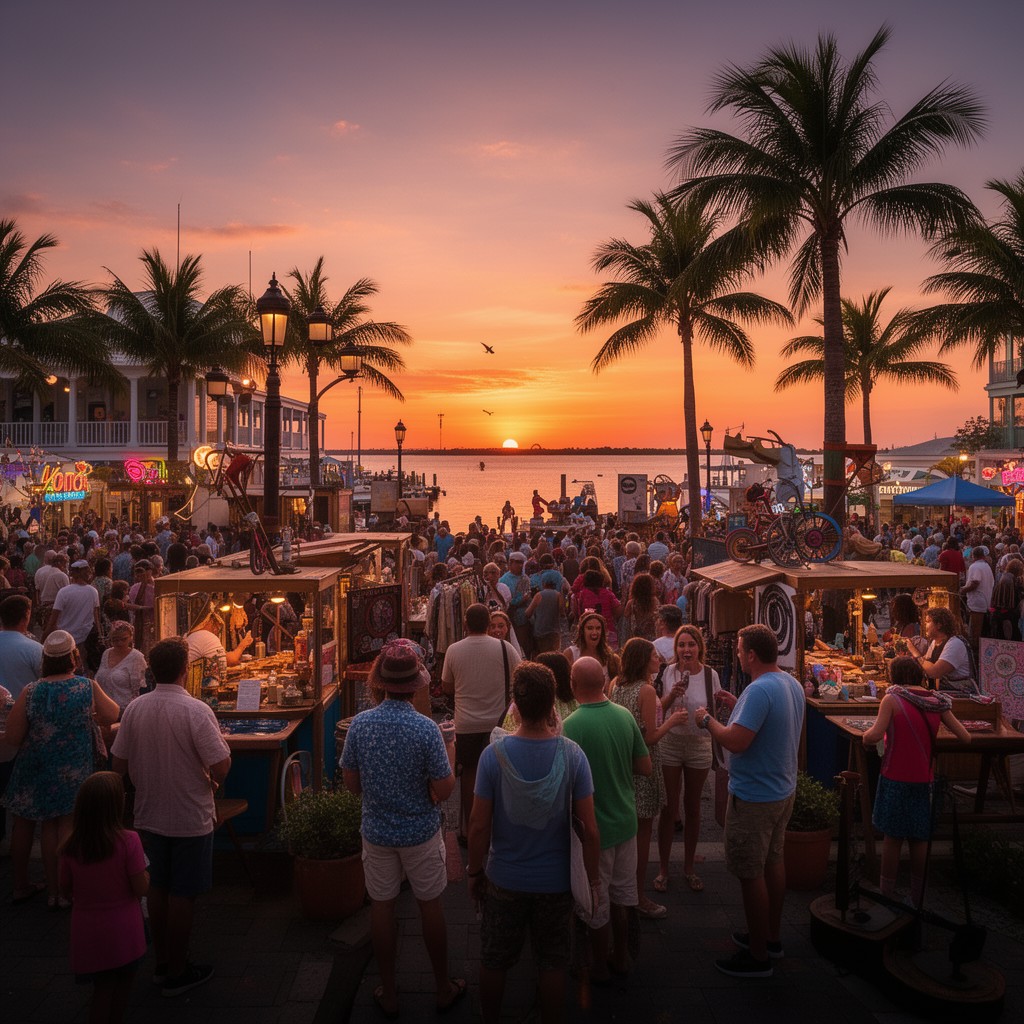 AI-generated illustration of Sunset Celebration at Mallory Square