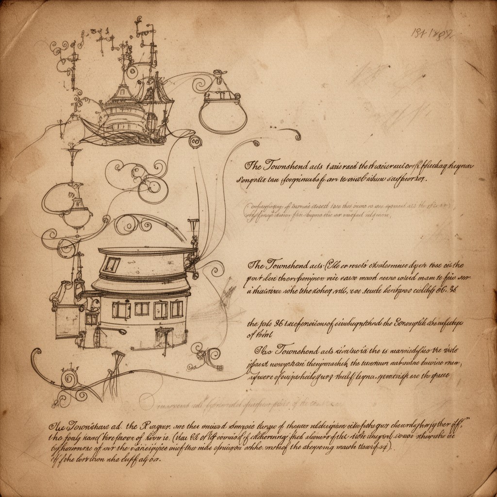 AI-generated illustration of Townshend Acts (tea tax component)