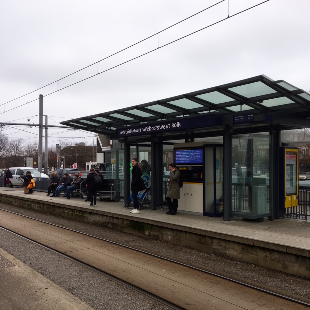 AI-generated illustration of Ashton Moss tram stop