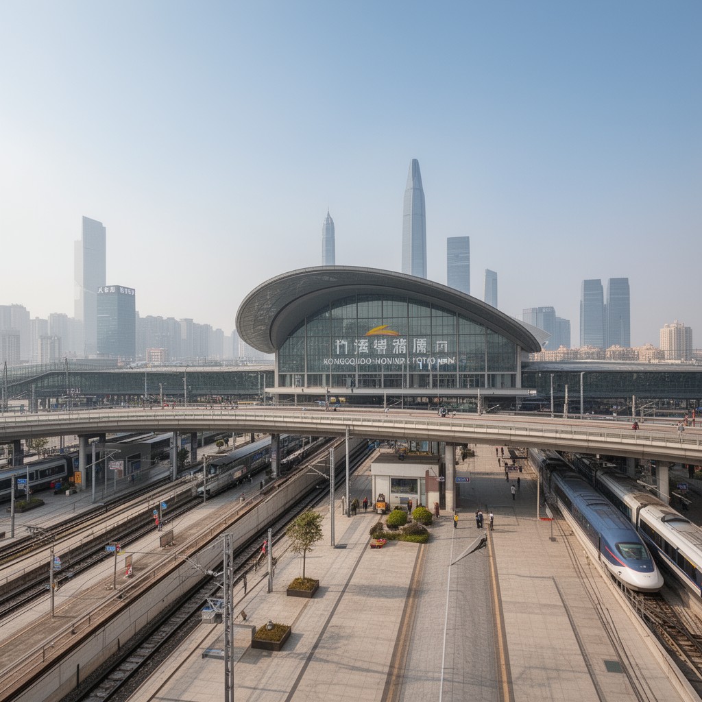 AI-generated illustration of Shanghai Hongqiao Railway Station