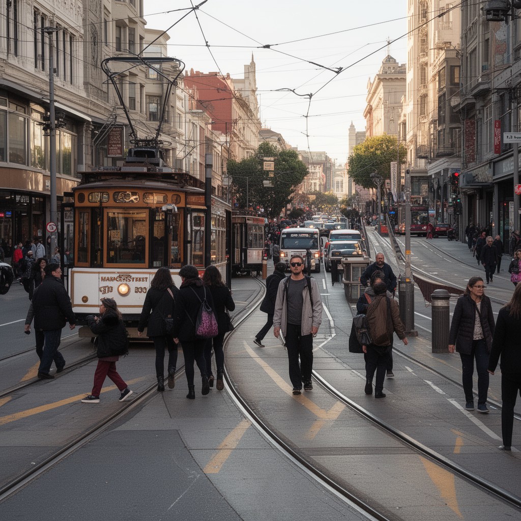 AI-generated illustration of Market Street surface tracks