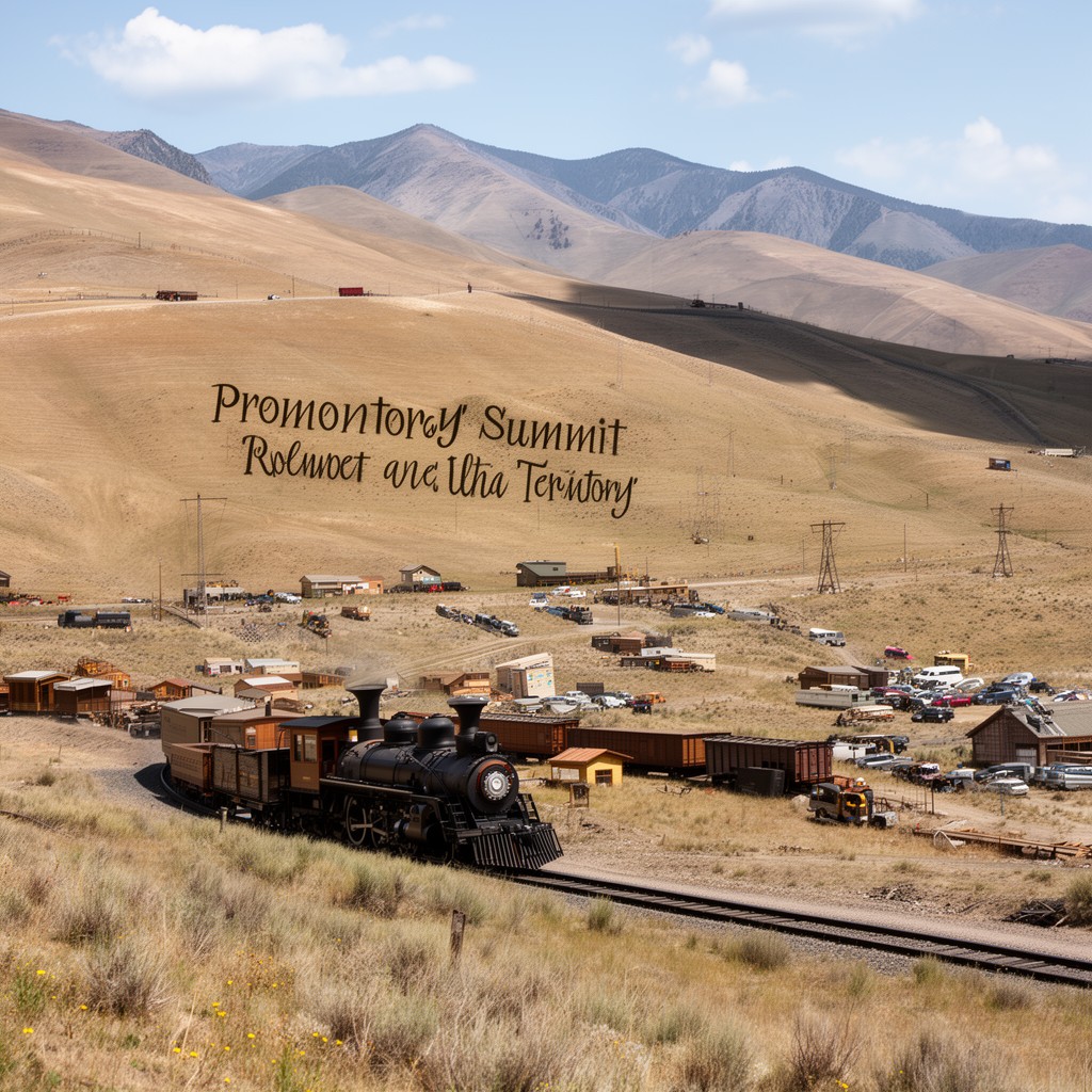 AI-generated illustration of Promontory Summit, Utah Territory