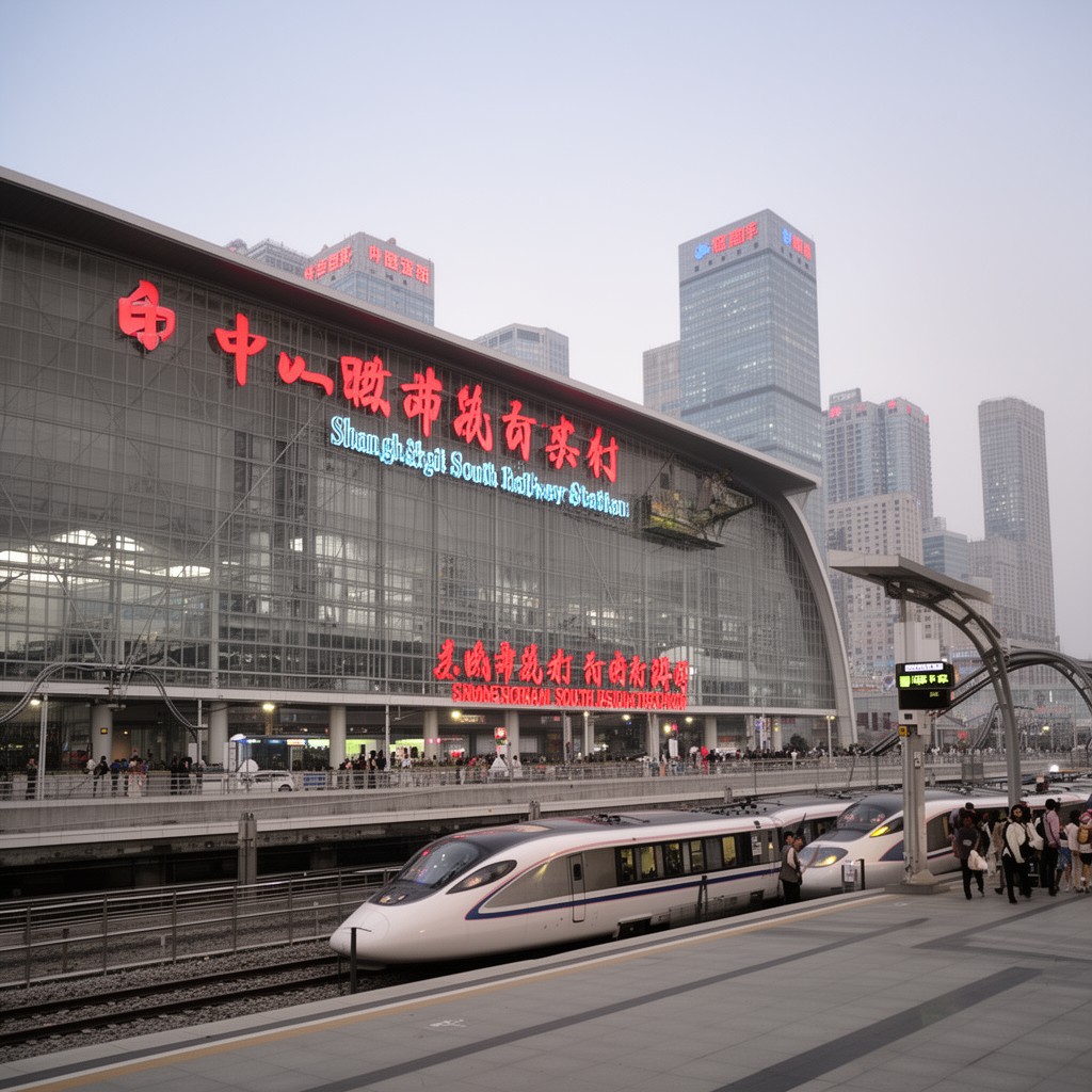 AI-generated illustration of Shanghai South Railway Station