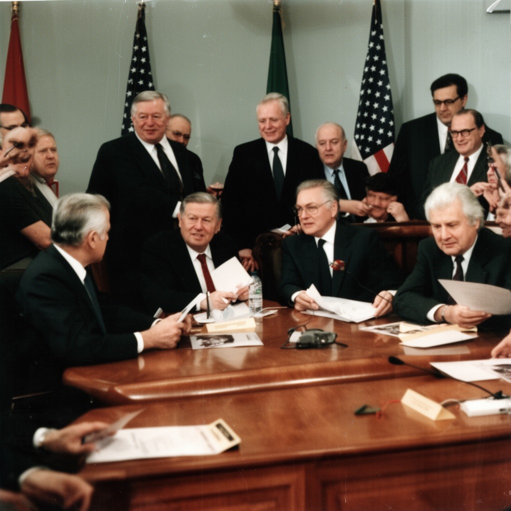 AI-generated illustration of George H. W. Bush–Gorbachev summits