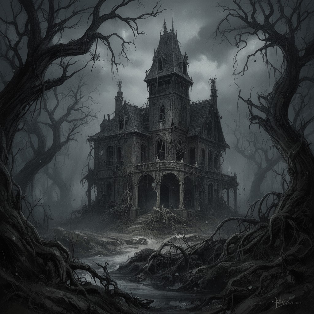 AI-generated illustration of The Fall of the House of Usher