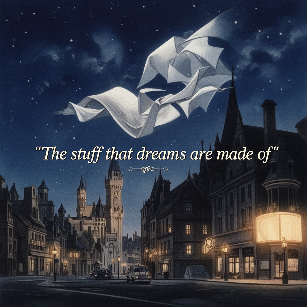 AI-generated illustration of "The stuff that dreams are made of" (historical slogan)