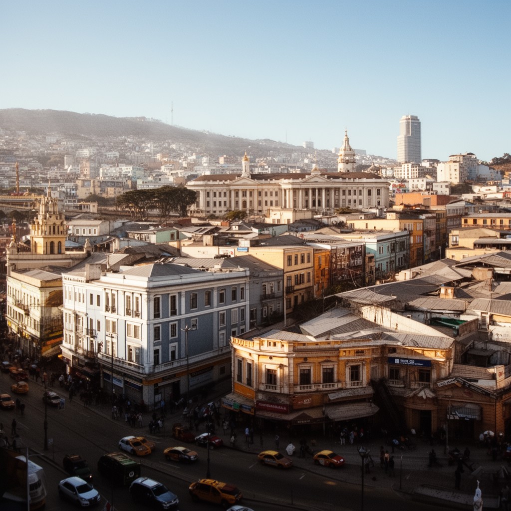 AI-generated illustration of Barrio El Almendral, Valparaíso