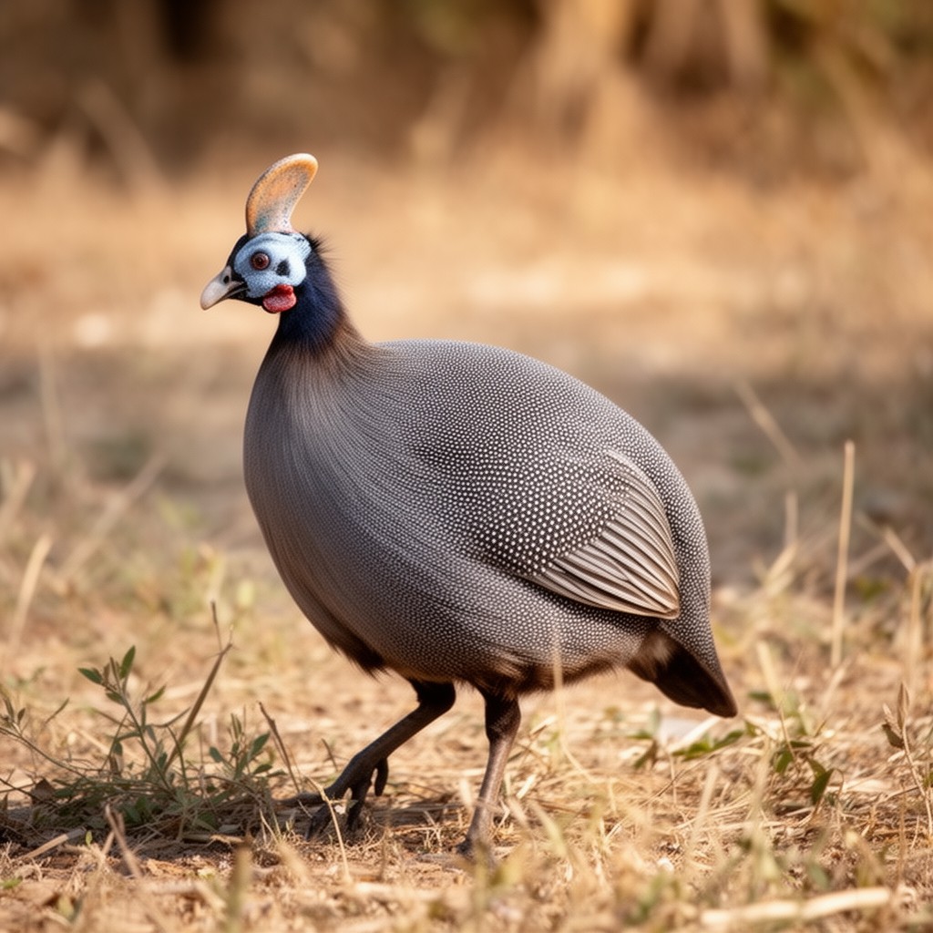 AI-generated illustration of helmeted guineafowl