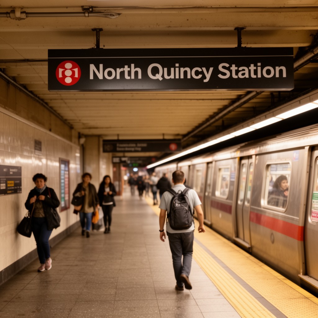 AI-generated illustration of North Quincy station