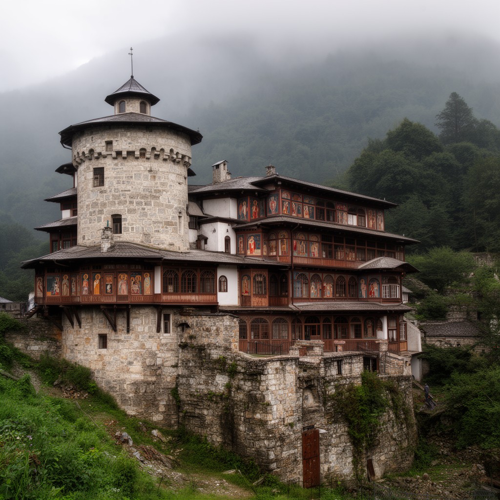 AI-generated illustration of Stavronikita Monastery