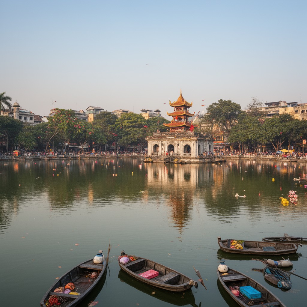 AI-generated illustration of Hoàn Kiếm Lake