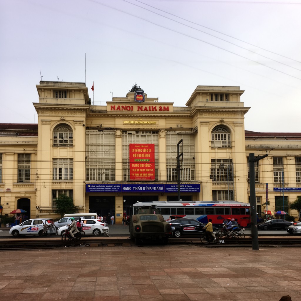 AI-generated illustration of Hanoi Railway Station