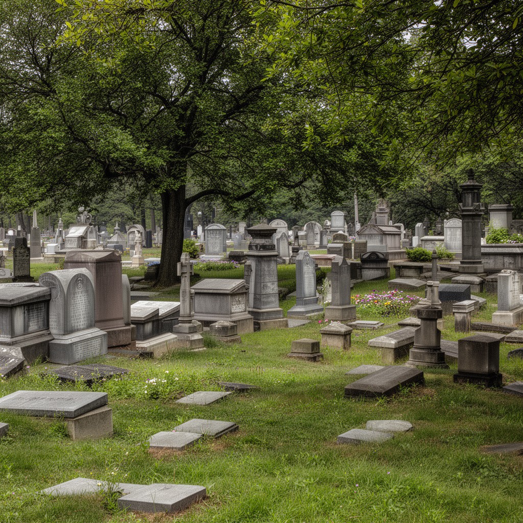 AI-generated illustration of Green Mount Cemetery, Baltimore, Maryland, United States