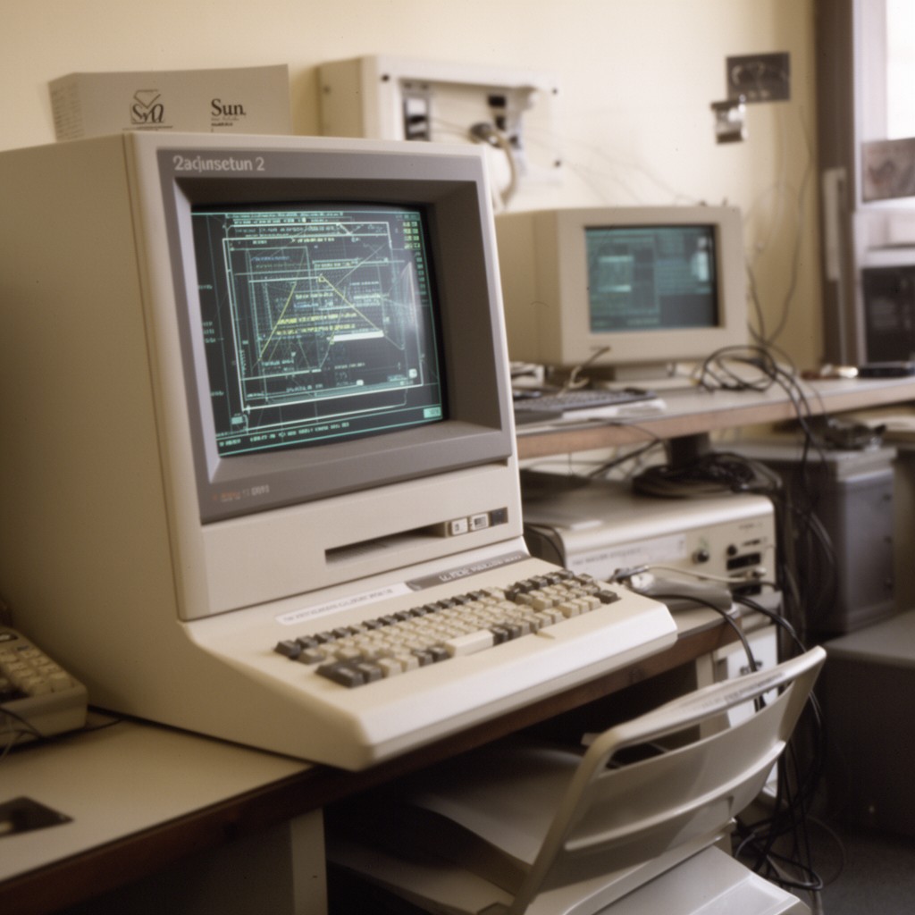 AI-generated illustration of Sun-2 workstation