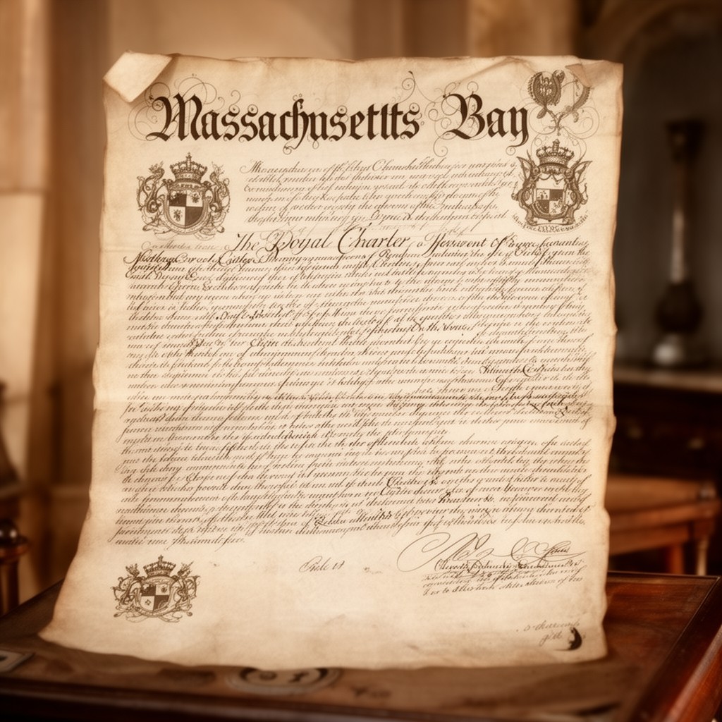 AI-generated illustration of royal charter of Massachusetts Bay