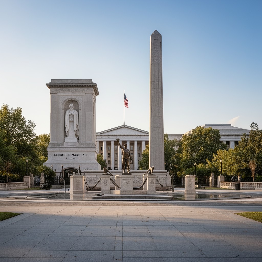 AI-generated illustration of George C. Marshall Memorial Plaza