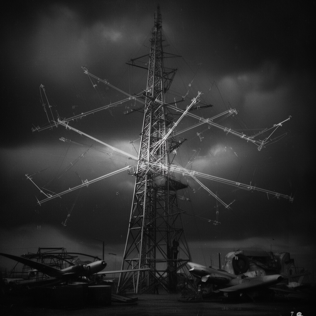 AI-generated illustration of Knickebein radio navigation system