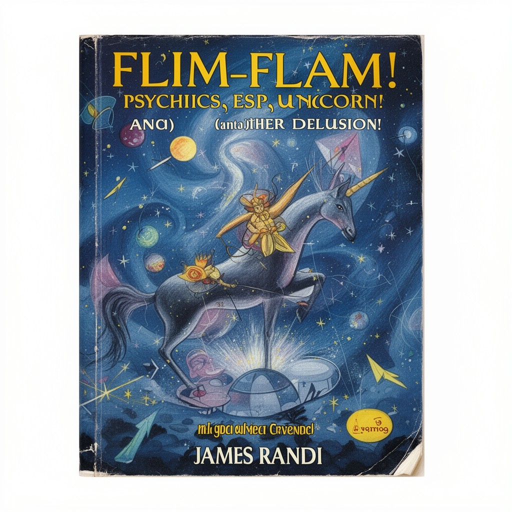 AI-generated illustration of Flim-Flam! Psychics, ESP, Unicorns, and Other Delusions