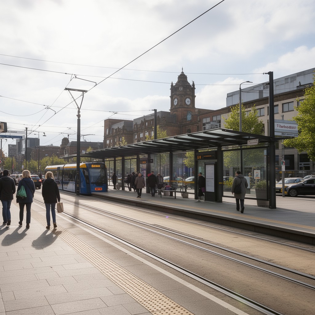 AI-generated illustration of Trafford Bar tram stop
