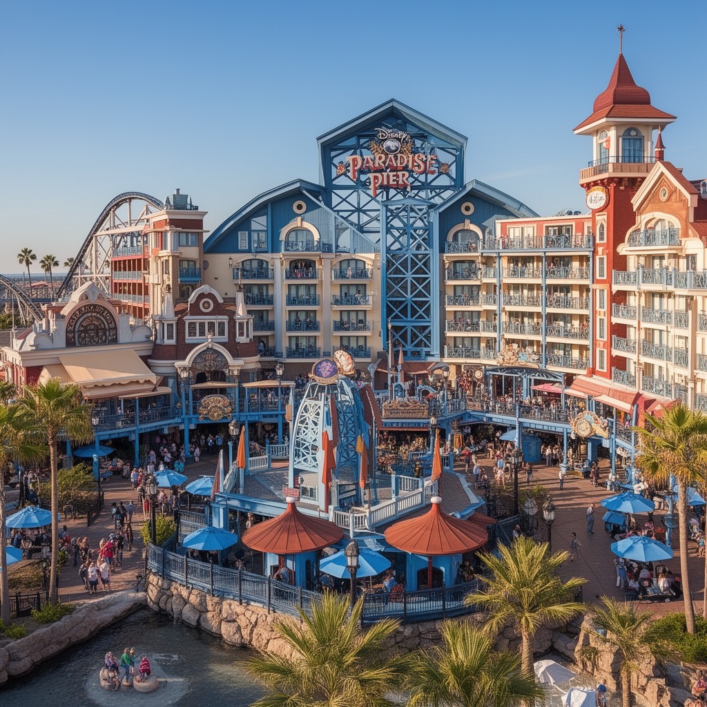 AI-generated illustration of Disney's Paradise Pier Hotel