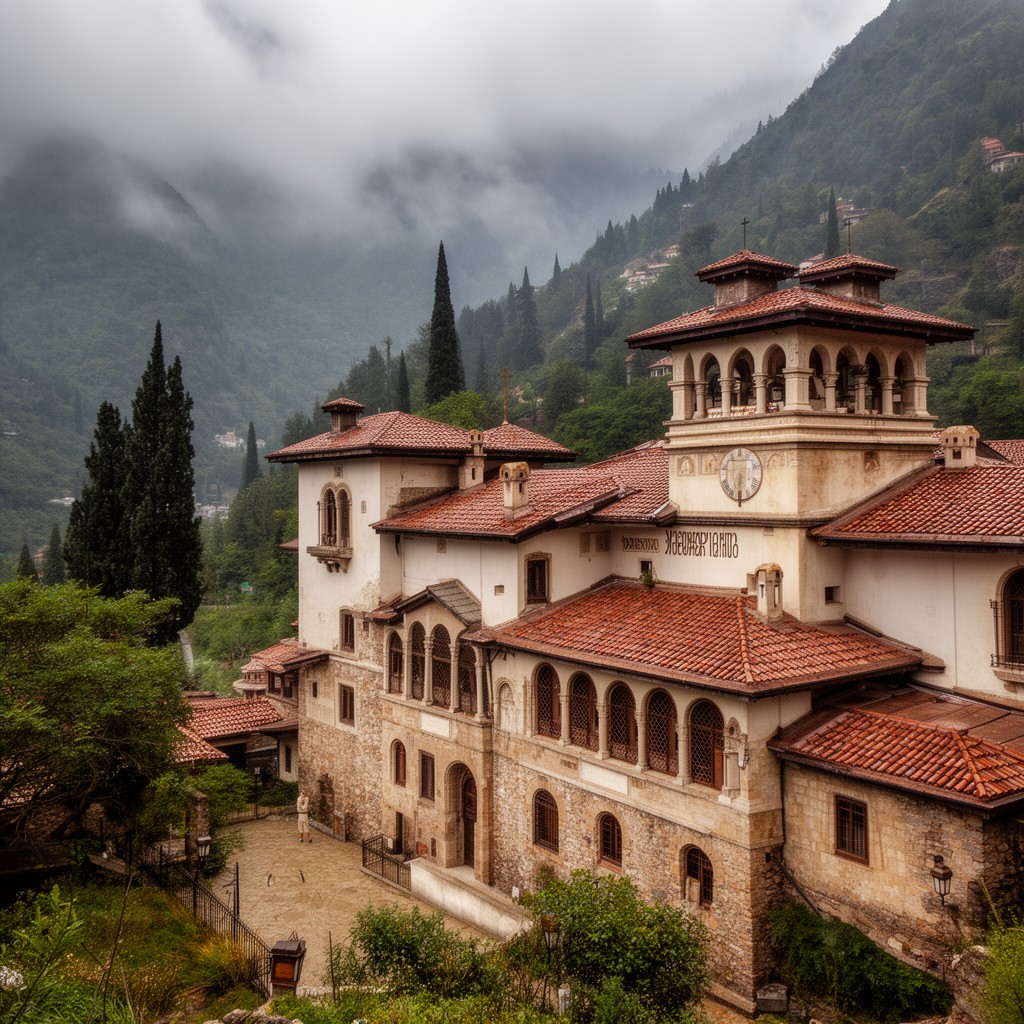 AI-generated illustration of Xenophontos Monastery