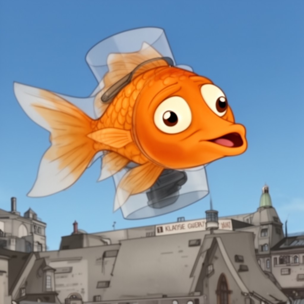 AI-generated illustration of talking goldfish Klaus Heissler