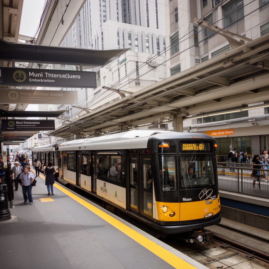 AI-generated illustration of Muni Metro at Embarcadero Station