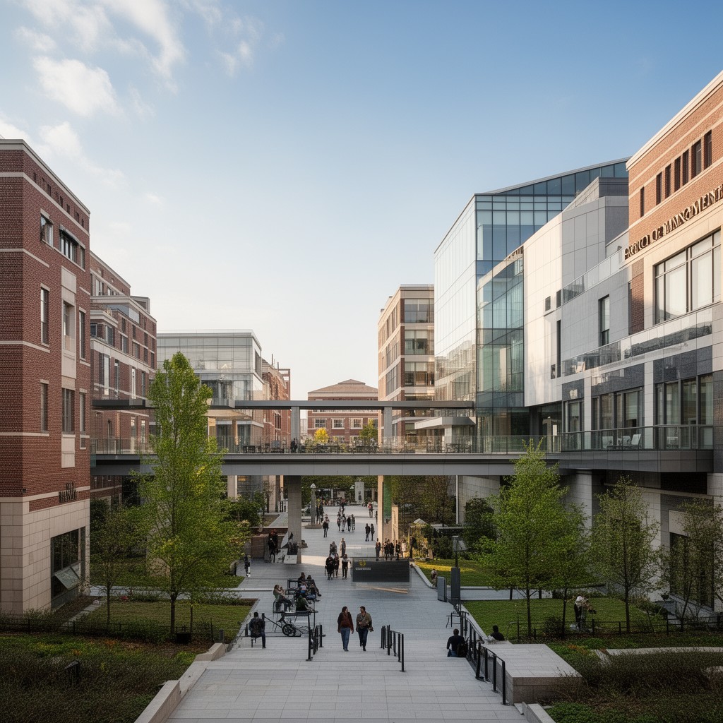 AI-generated illustration of School of Management campus