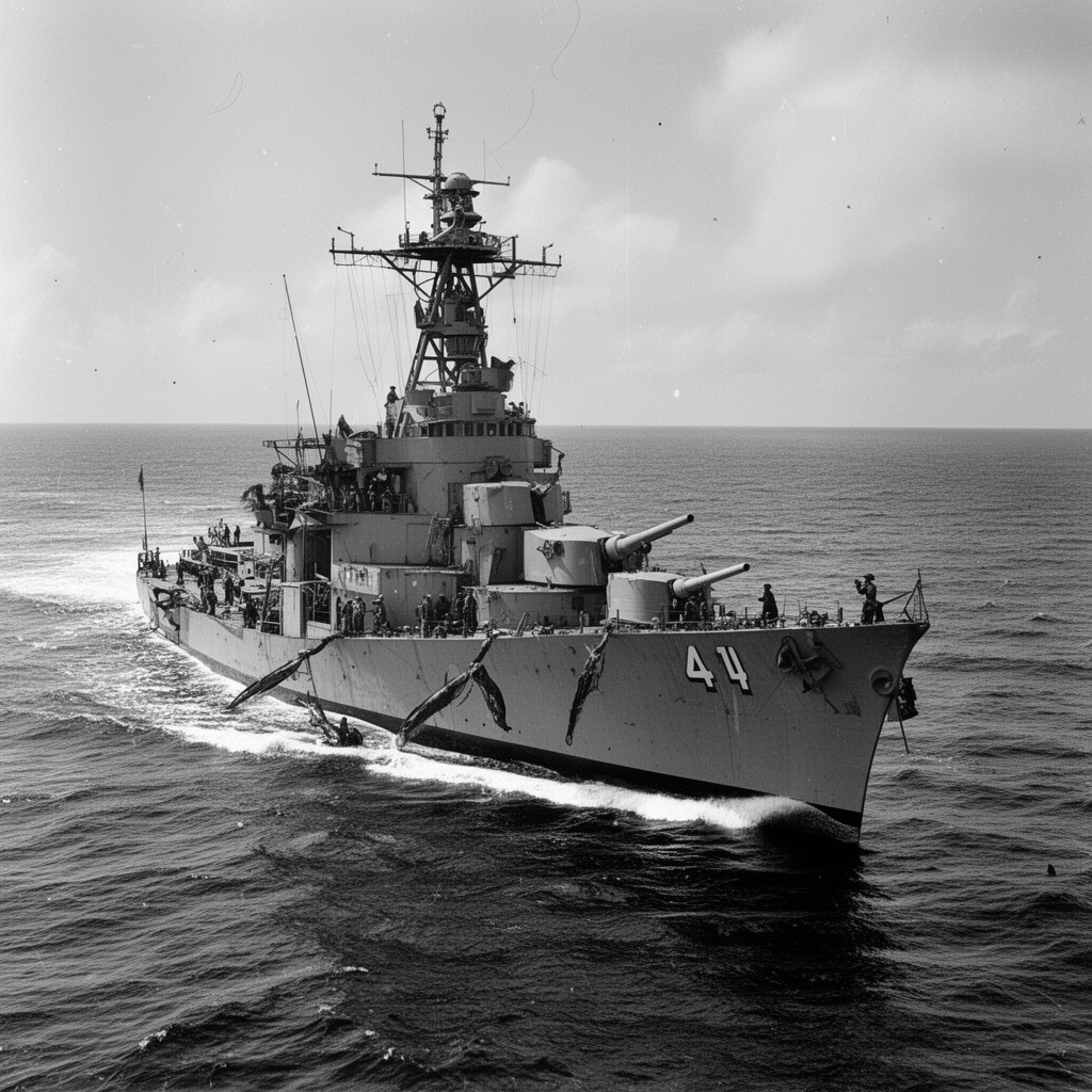 AI-generated illustration of USS Hughes (DD-410)