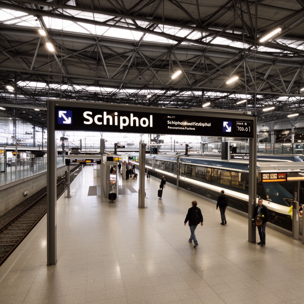 AI-generated illustration of Schiphol railway station