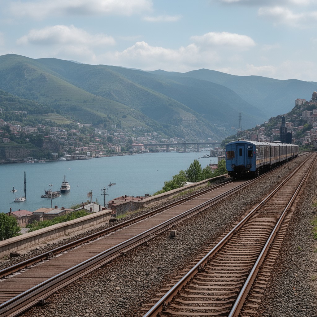 AI-generated illustration of Tbilisi–Poti railway line