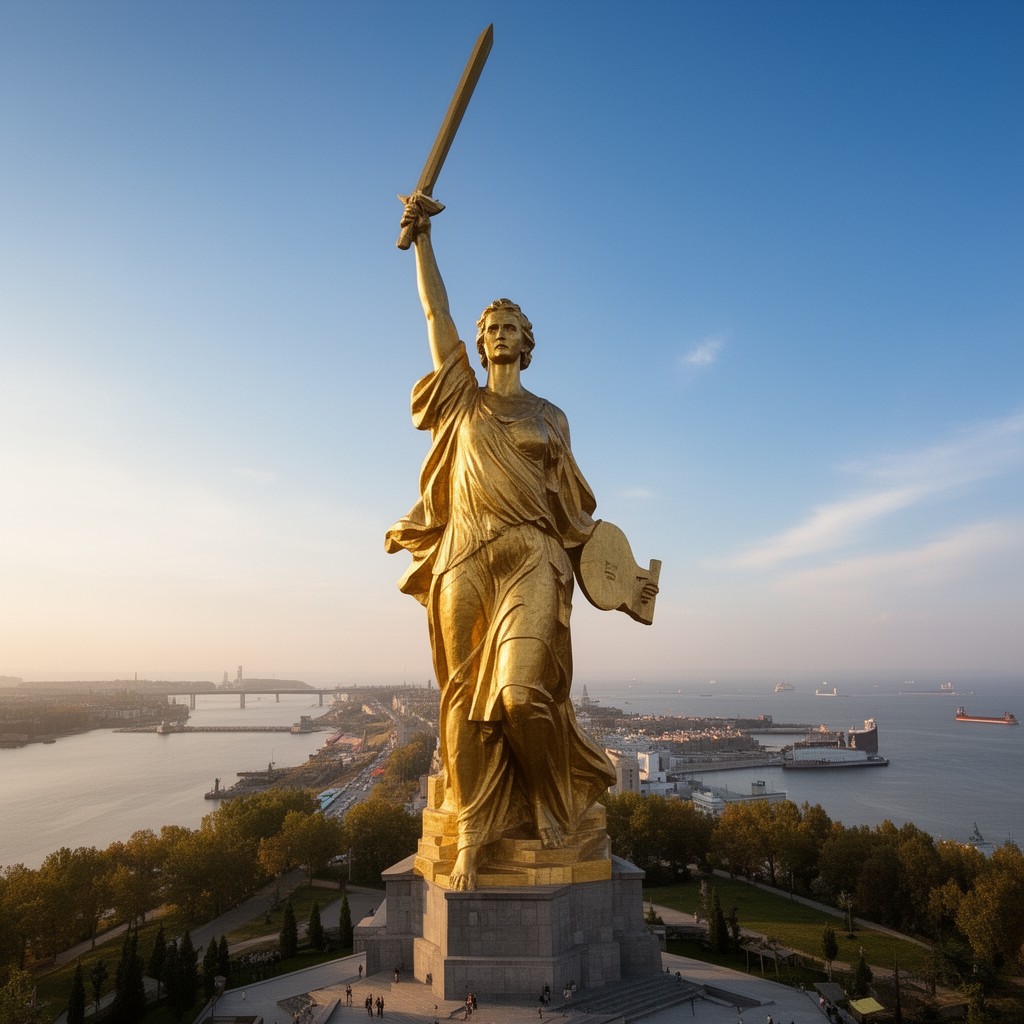 AI-generated illustration of The Motherland Calls statue