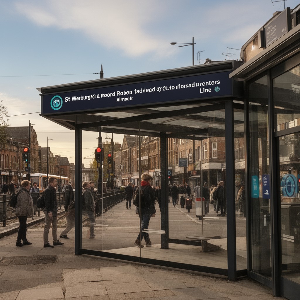 AI-generated illustration of St Werburgh's Road tram stop