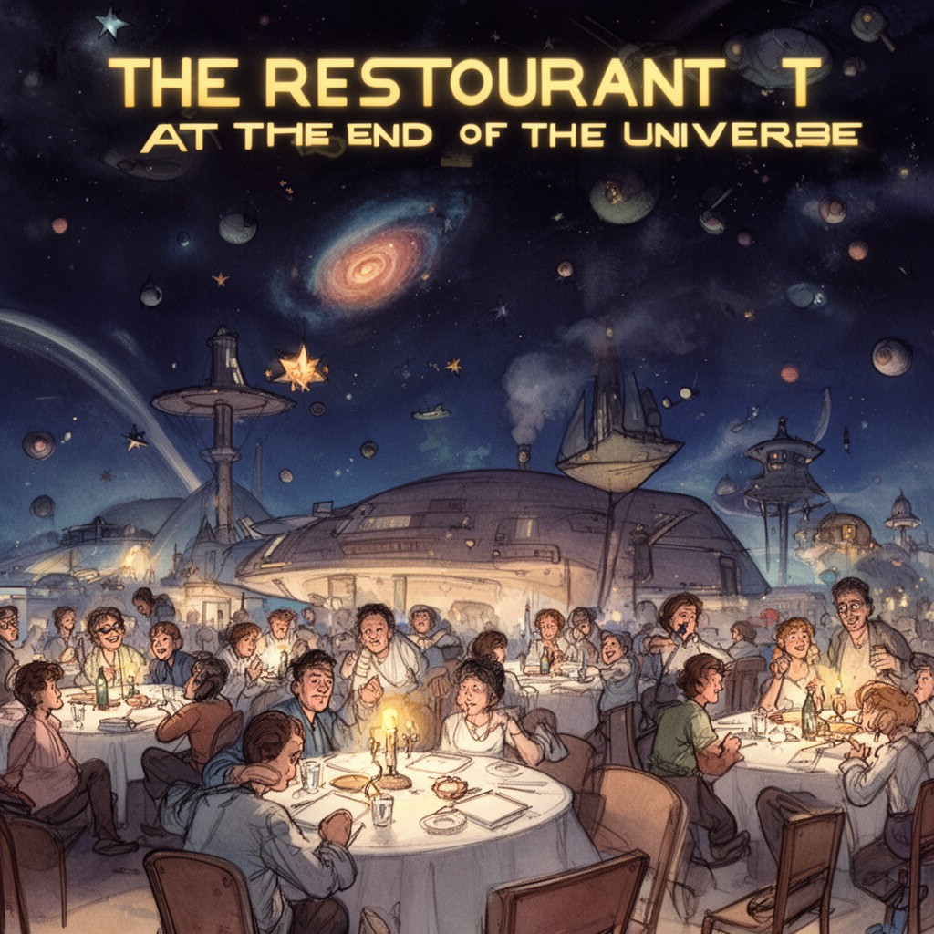 AI-generated illustration of The Restaurant at the End of the Universe