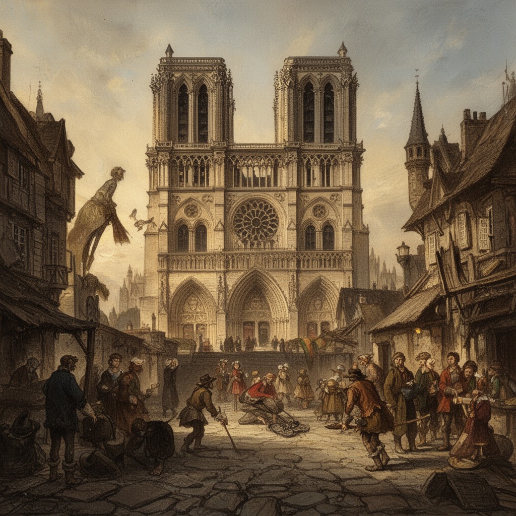 AI-generated illustration of "Notre-Dame de Paris" (The Hunchback of Notre-Dame)