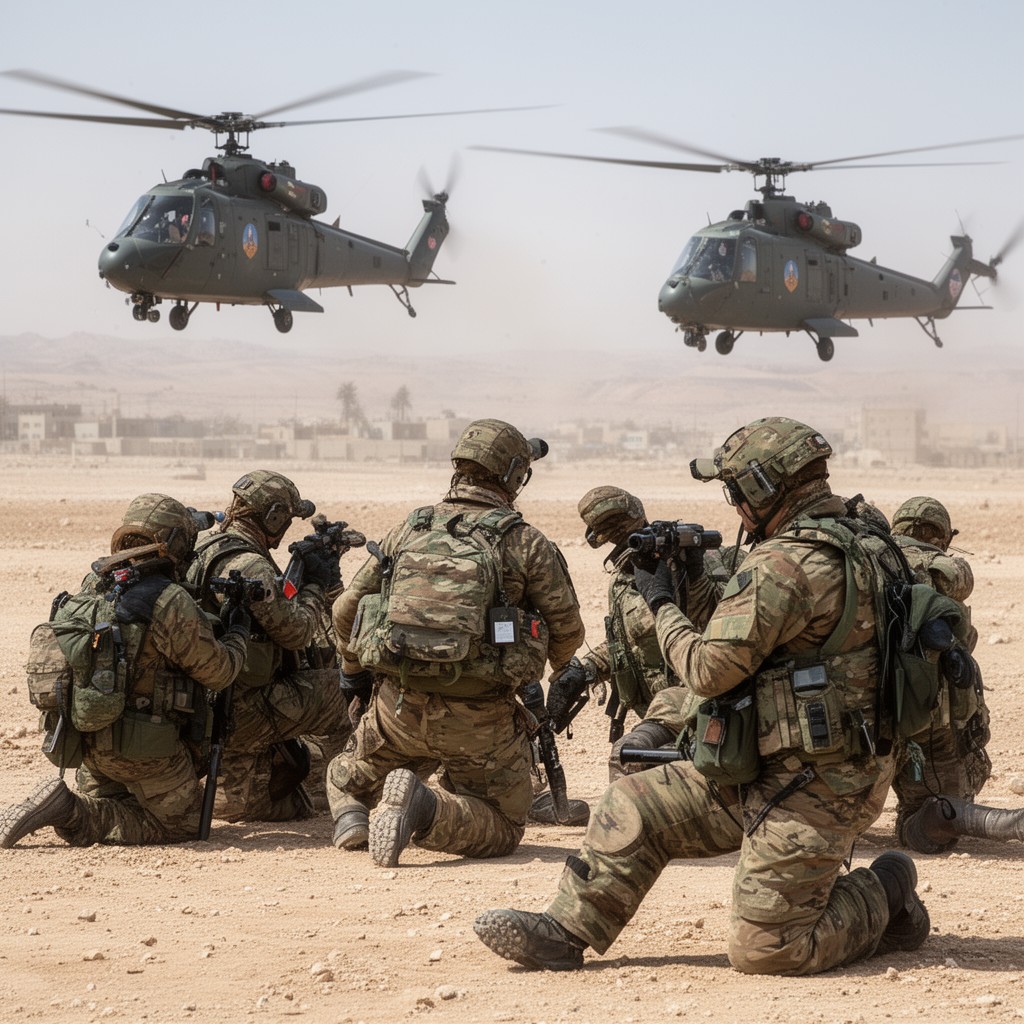 AI-generated illustration of British Army Air Corps (for some rotary-wing support in Iraq)