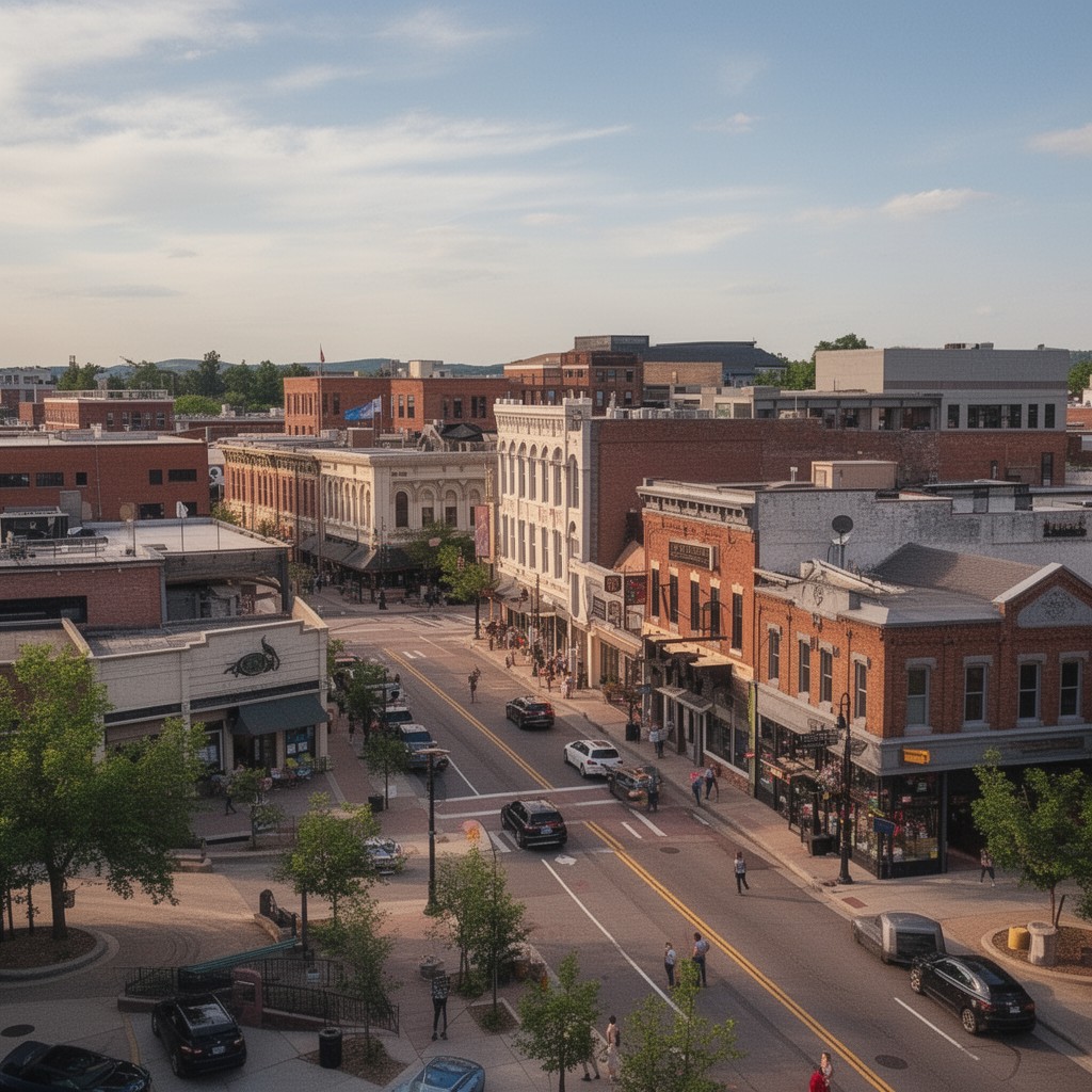 AI-generated illustration of Iowa City Downtown District