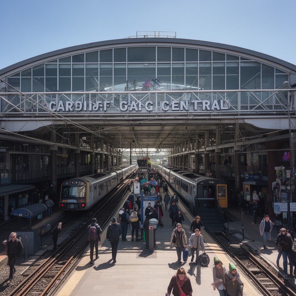 AI-generated illustration of Cardiff Central