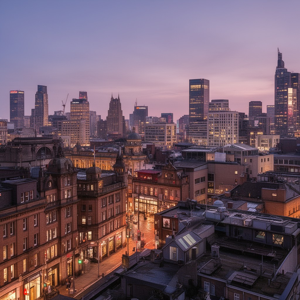 AI-generated illustration of Manchester city centre