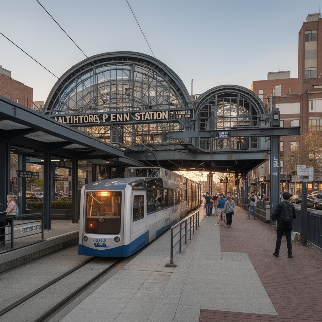 AI-generated illustration of Penn Station (Light RailLink)