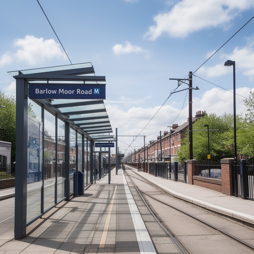 AI-generated illustration of Barlow Moor Road tram stop