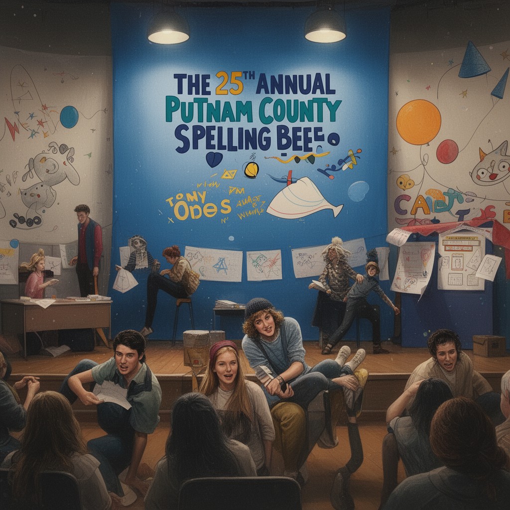 AI-generated illustration of The 25th Annual Putnam County Spelling Bee