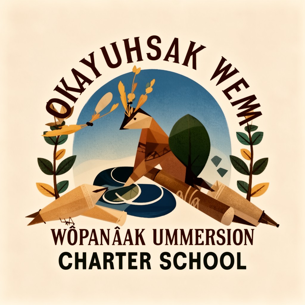 AI-generated illustration of Mukayuhsak Weekuw Wôpanâak Language Immersion Charter School