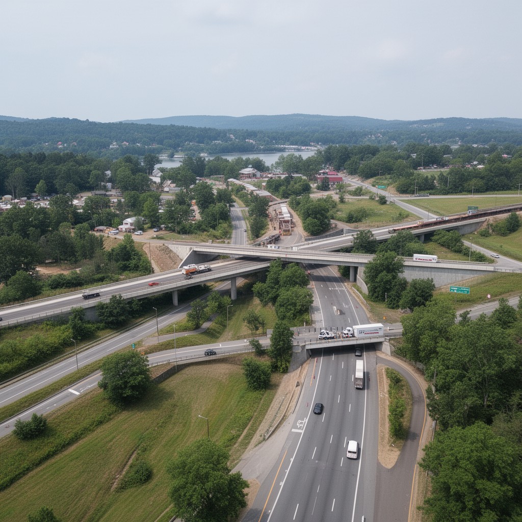 AI-generated illustration of Charlottesville western bypass corridor (planned/partially built)