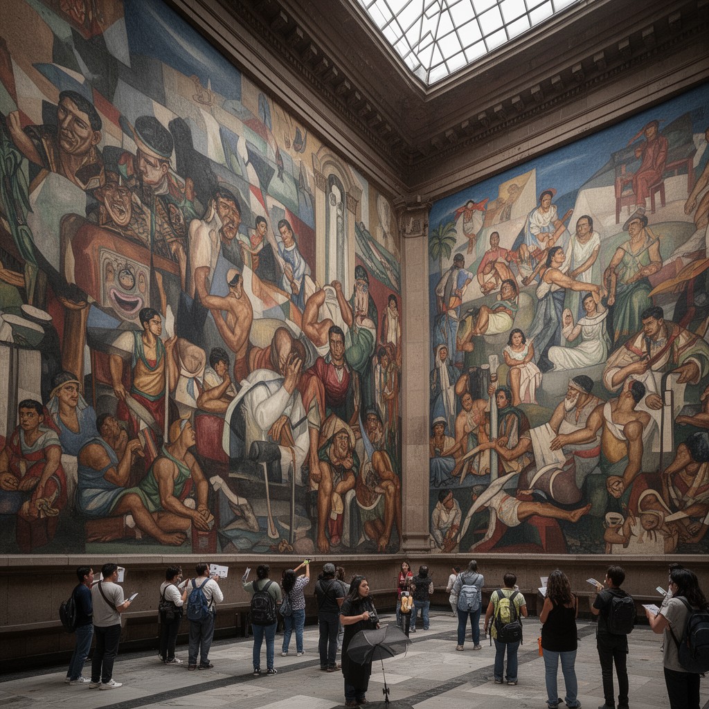 AI-generated illustration of Diego Rivera murals