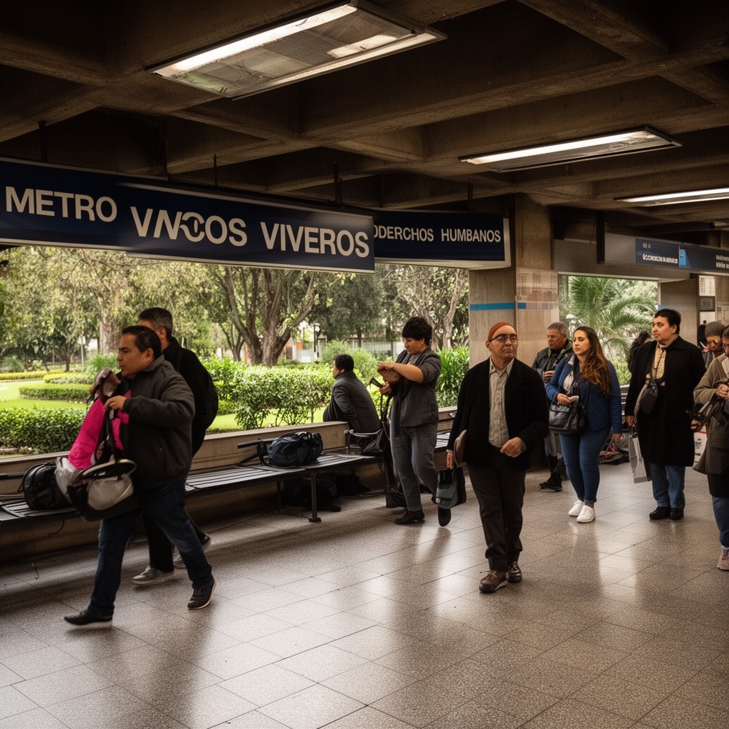 AI-generated illustration of Metro Viveros / Derechos Humanos